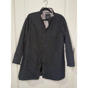 Talbots Black Long Quilted Jacket Plus Petite 1X /P Snap & Full Zipper